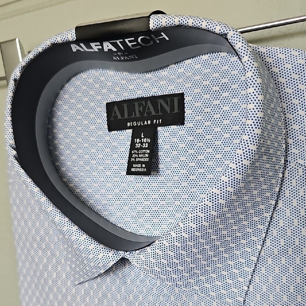 Alfani Alfatech Men's Light Blue Geometric Dress Shirt NWT Large 16-16.5 - Picture 4 of 7